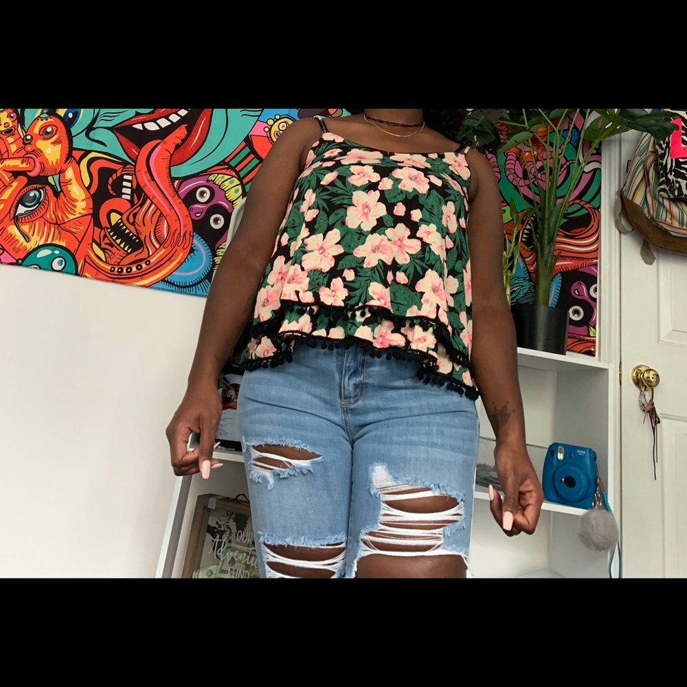 Black floral spaghetti strap